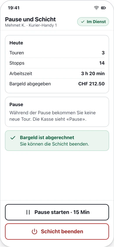 Kurier-App: Pause und Schicht